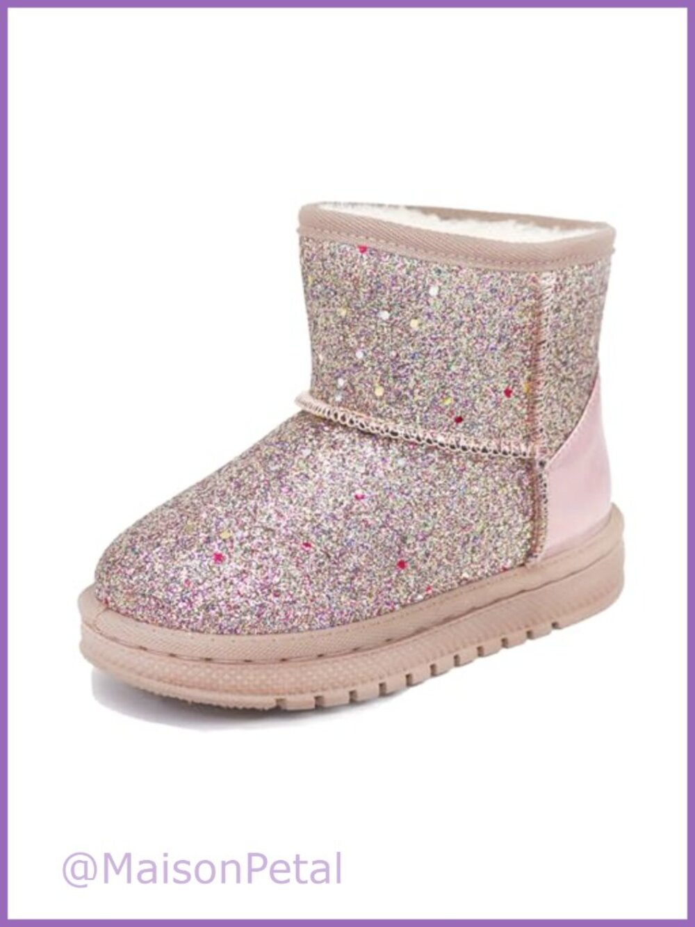 Girls Glitter Sequin Snow Boots Faux Fur Lined Slip-On Princess Winter